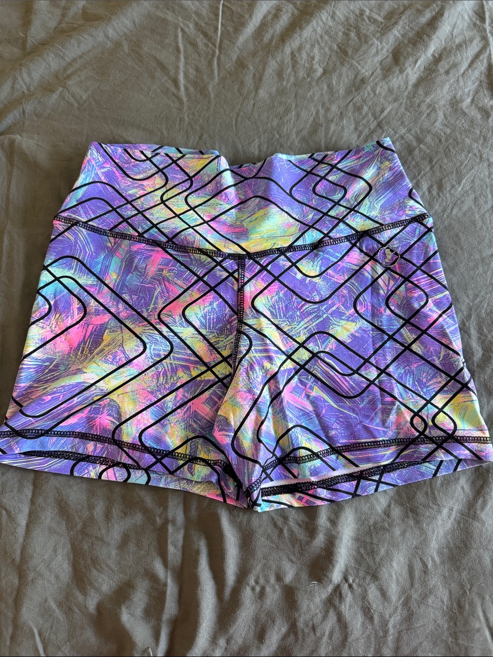 High-Waist Purple Geometric Print Women's Workout Shorts